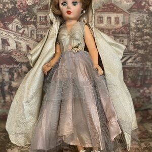 Victorian Doll with Elegant Gold and Cream Hooded Cape